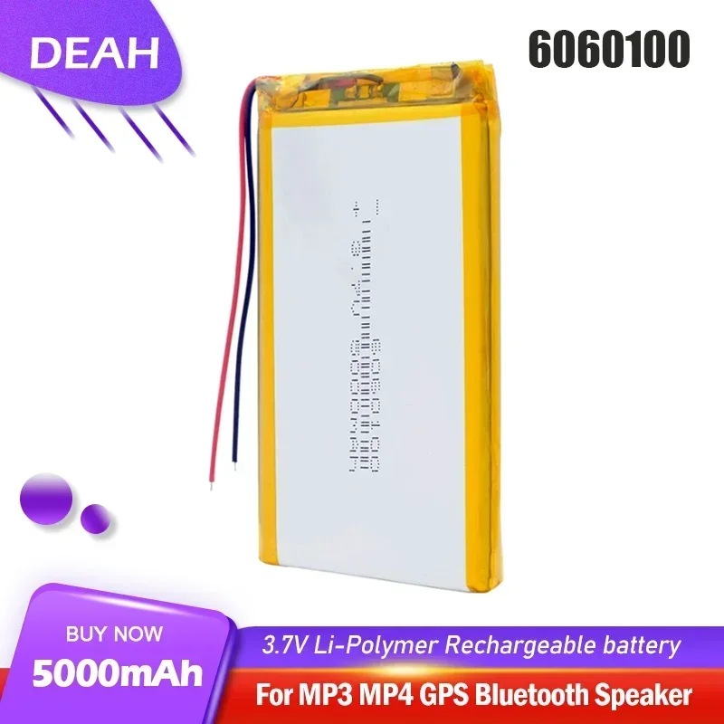 6060100 3.7V 5000mAh Lithium Polymer Rechargeable Battery Li ion Cell For GPS PSP DVD PAD Power Bank Tablet PC Digital Product