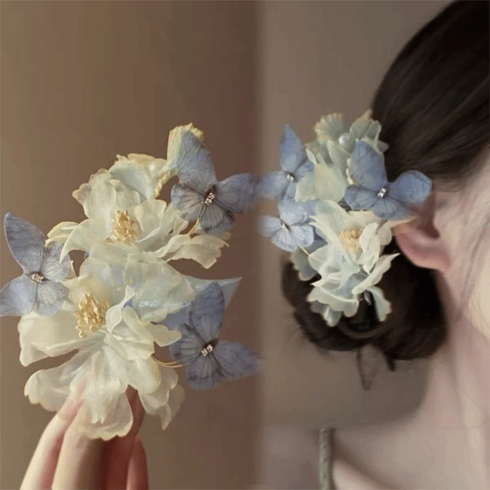 

Blue Butterfly Flower Hairpin Simulation Flower Large Hanfu Hair Accessories Headdress Ancient Style Chinese Style Hair Clip