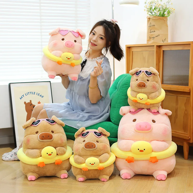 Sunset Beach Series Pig Plush Toy Swimming Ring Children's Bedtime Sleep Companion Soft Piggy Plushie Pillow for Kids