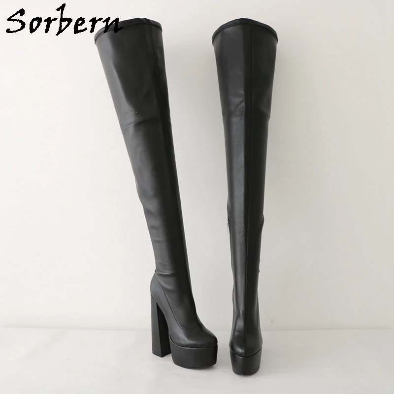 Sorbern Thick Black Women Boots Crotch Thigh High Unisex Boot Thick Platform 20Cm Extreme Chunky High Heel Visible Platform Shoe