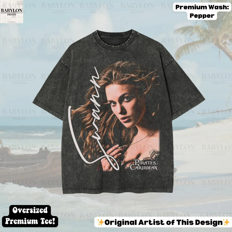 تي شيرت إليزابيث سوان كبير الحجم: تي شيرت قراصنة الكاريبي، قميص كيرا نايتلي، حياة قراصنة ديزني فور مي