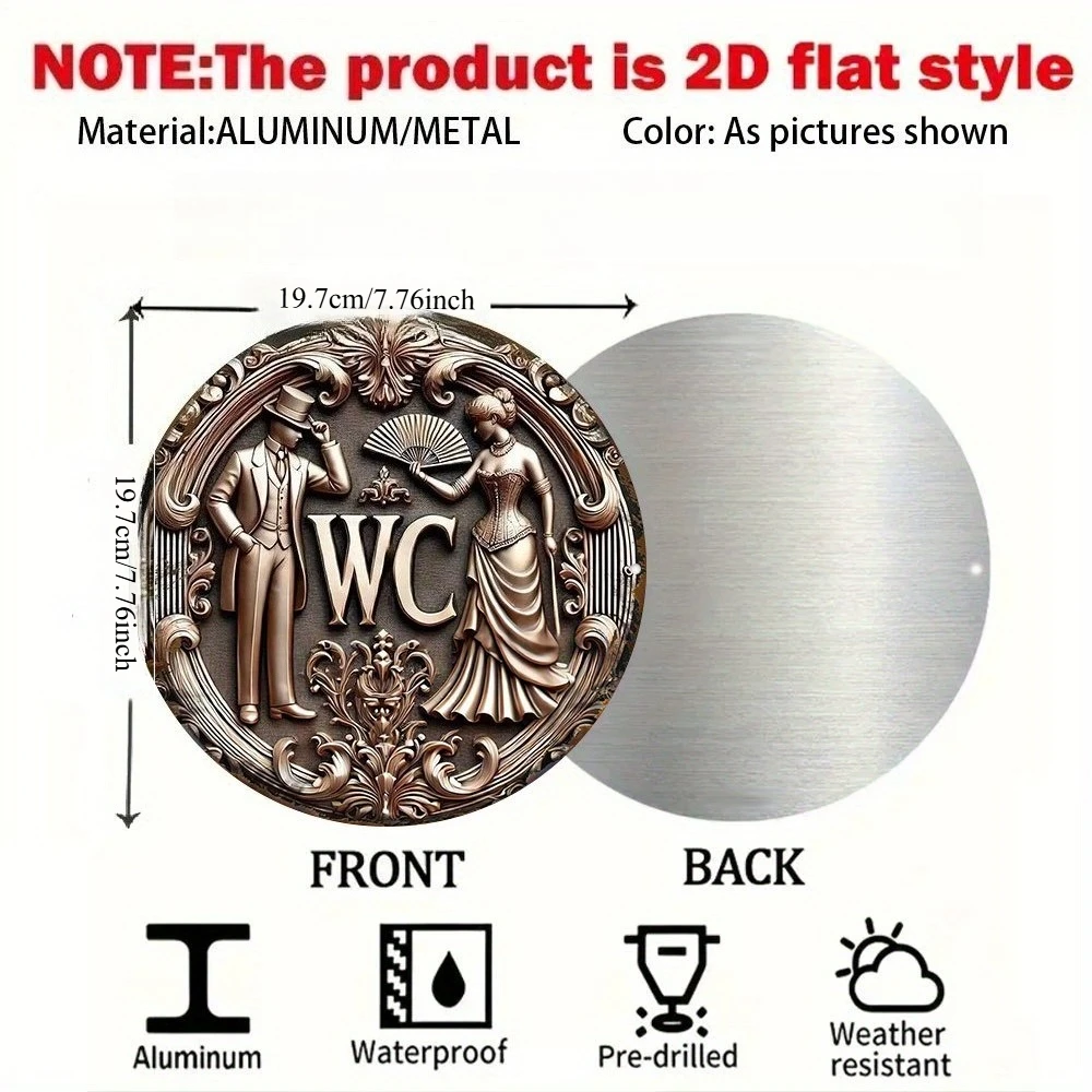 2D Flat Retro Bathroom Sign - Elegant Victorian Floral Decor, Waterproof And Dustproof Metal Plaque, Suitable for - Man Caves