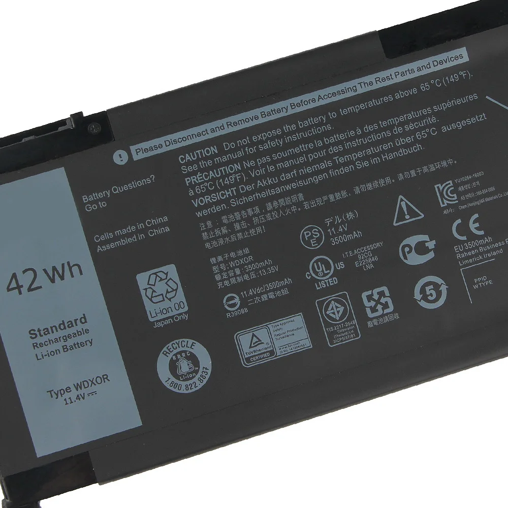 بطارية بديلة جديدة WDXOR P61F001 لأجهزة Dell Inspiron 13 5368 5378 7368 15 5567 5568 5578 T2JX4 WDXOR Series 42Wh