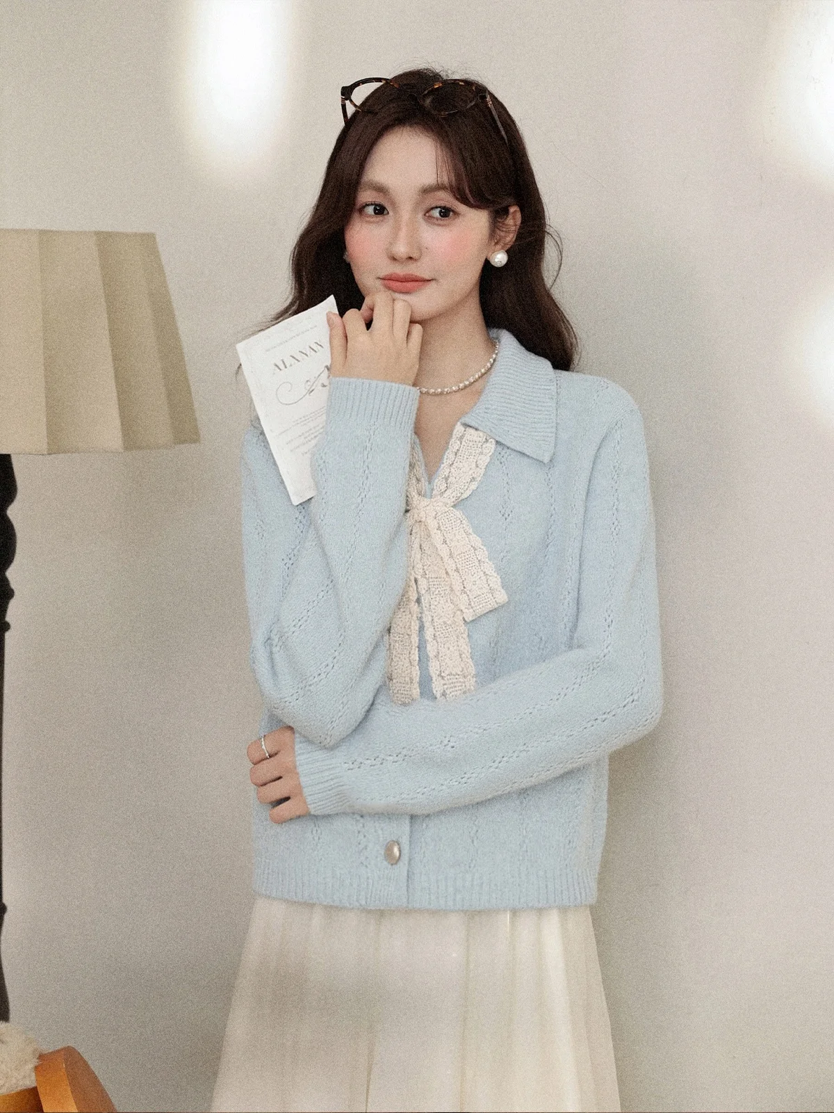 

Lyn South Korean Sle Lazy Aosphere Sweater Autumn White Fake Two-Piece Knitted Top Women's Loose Fit Long Sve