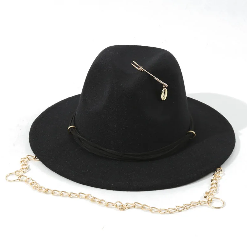 RUS Design Cowboy Hat Unisex Western Retro Fedora Hat Chain Decorative  Autumn And Winter Warm Panama Hats