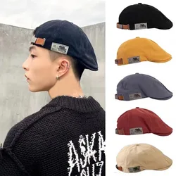 New Men's Vintage Linen Fashion Hip Hop Solid Beret Side Label 1973 Women's Hat Vintage Beanie Crowd Style Sun Beret Gorras