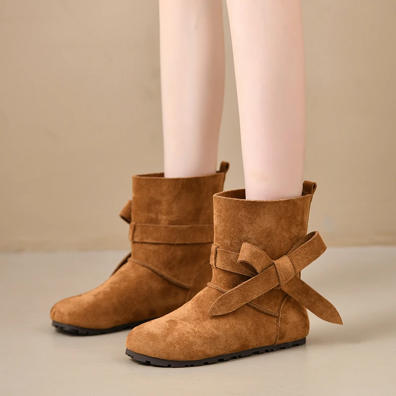 Женская Обувь Bow Women Ankle Boots Flats Sport Shoes New Winter Trend Running Hiking Shoes Casual Chelsea Boots Short  Lady