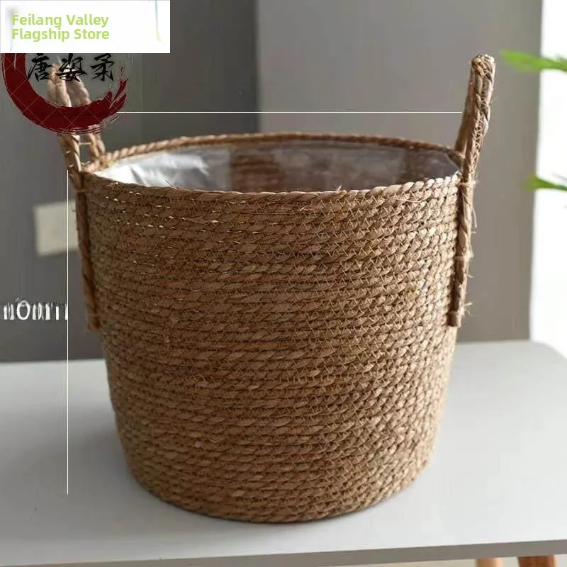 Rustic Bamboo Woven Flower Pot Cover Home Decor Green Plant Basket Basket Vine Weaving Basket Plant Nursery Pot Cover