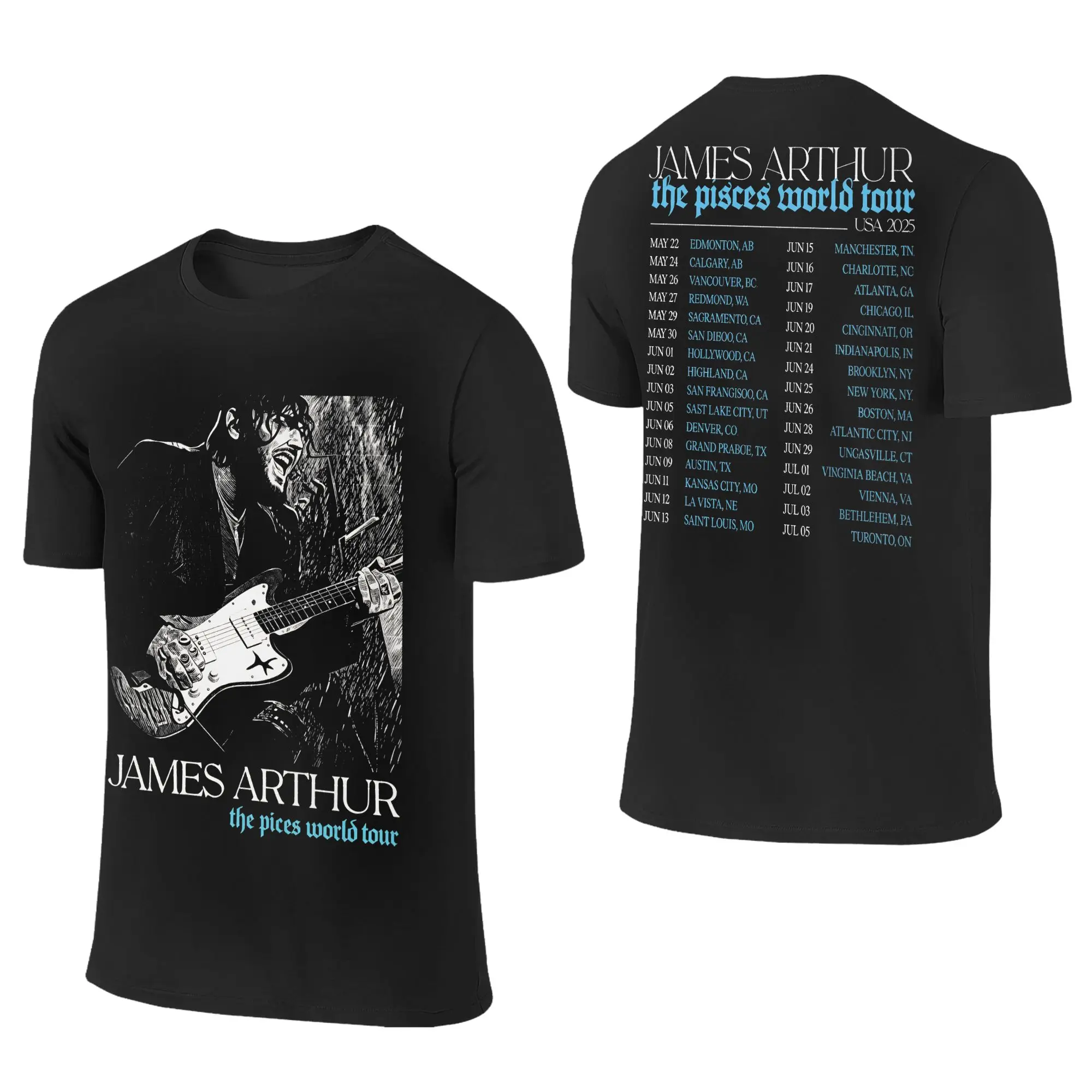 Streetwear T-Shirt 2026 James Arthur Pisces World Tour Cotton T-Shirts  Hip Hop Tshirt for Man Summer Y2K Short Sleeve Clothing