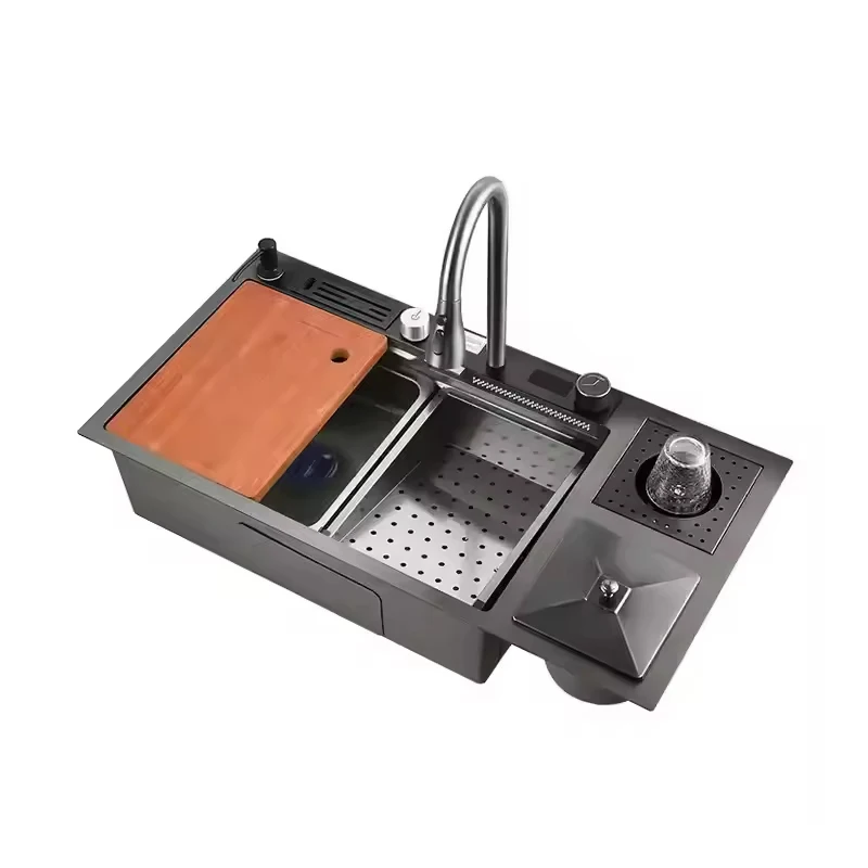 

High Quality Multifunctional Dishwashing Vegetable Sink with Trash Can Food Grade Handmade Kitchen Sink