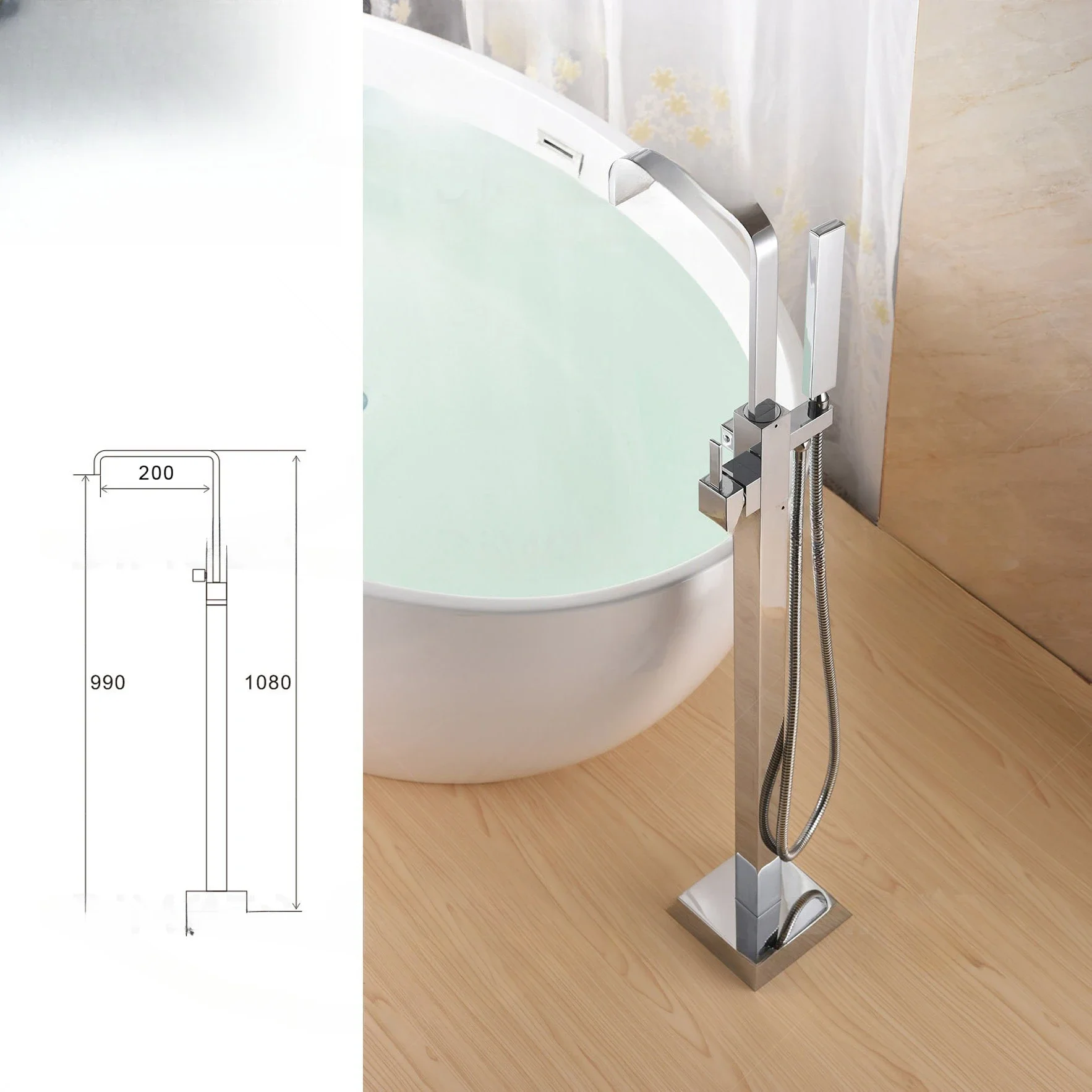 All-copper high-quality chrome-plated freestanding bathtub faucet Floor-to-ceiling bathtub faucet
