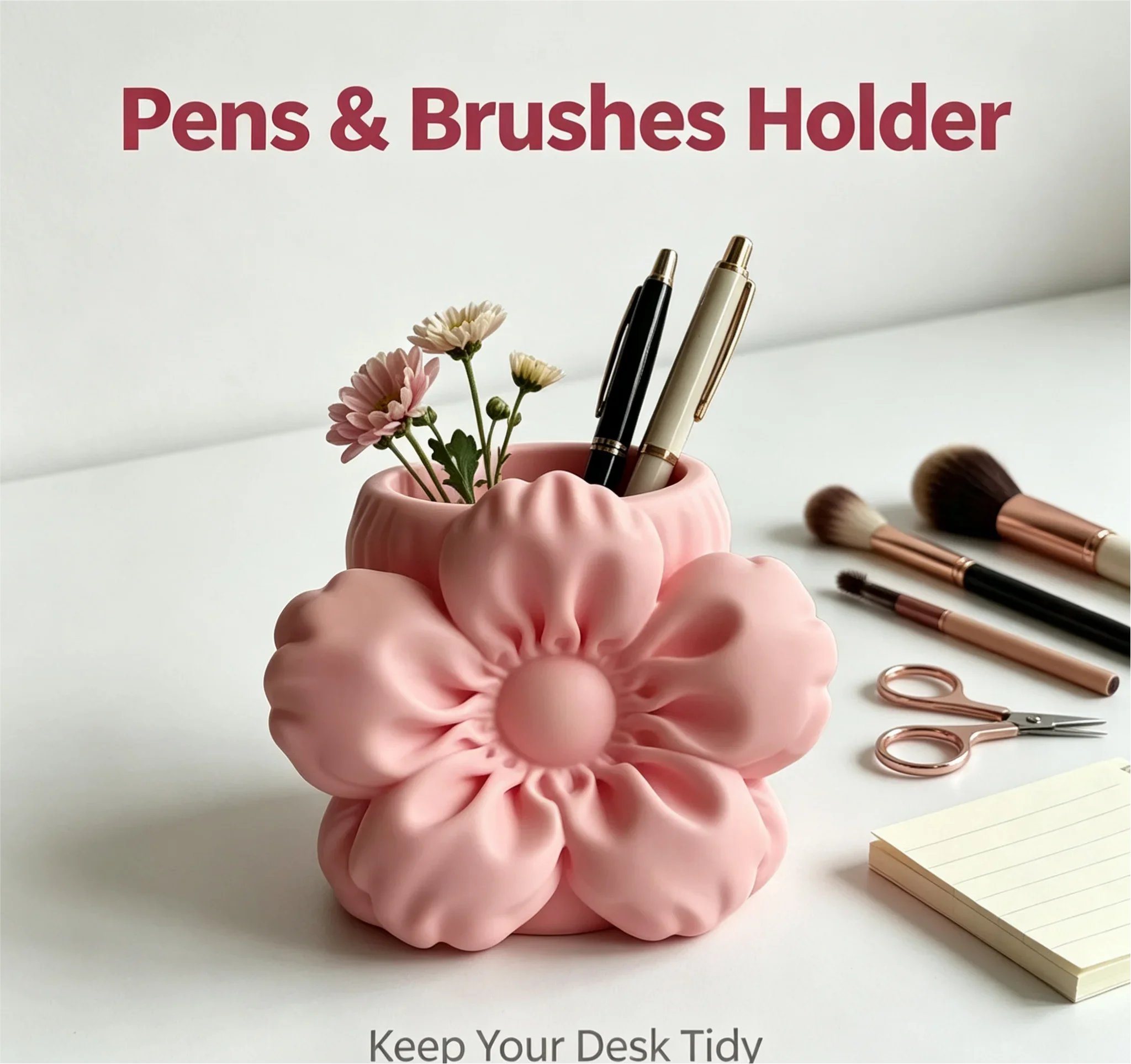 3D Printed Bow Pen Holder, Sweet Aesthetic Desktop Organizer for Pens & Makeup Brushes, Cute Home Table Decor Ornament