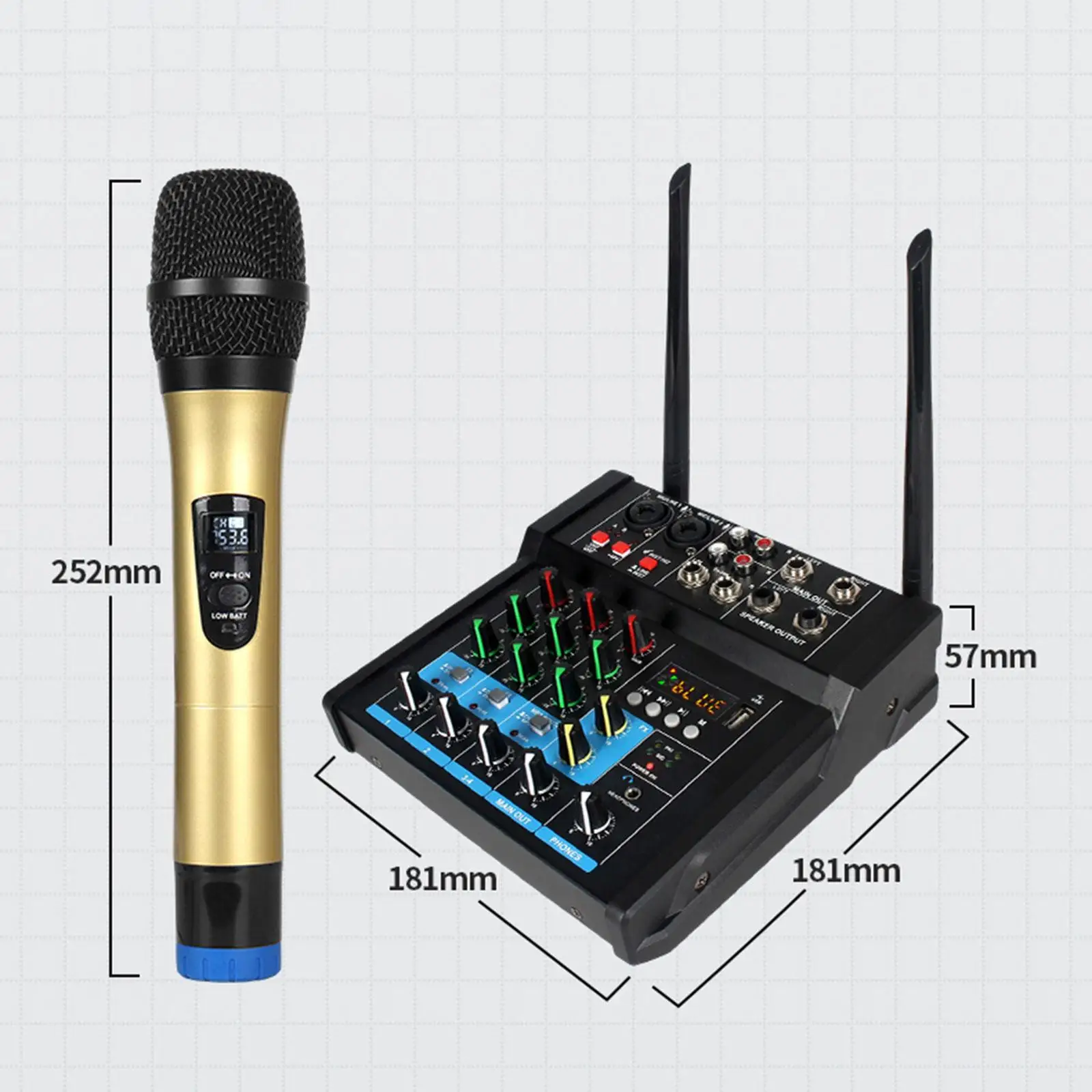 Audio Mixer Amplifier with Wireless Mic Professional DJ Mixer for Computer Recording Live Streaming Karaoke Party