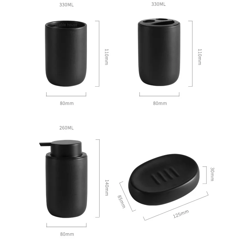 Nordic Ceramic Bathroom Lotion Bottle Press Hand Sanitizer Bottle Mouthwash Cup Toothbrush Holder Black Liquid Soap Dispenser