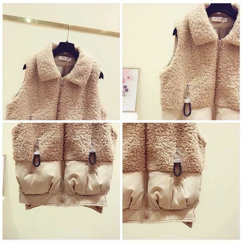 New Winter Lapel Vest for Women Short Loose Spliced   down Cotton Jacket Horse Clip Vest Jacket