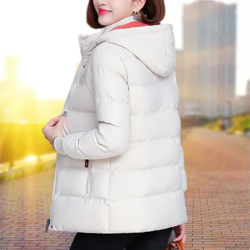 取り外し可能なフード付きパーカー防風ジャケット女性の冬のスタンドカラーパッチワークジャケット豪華で厚く暖かい女性服