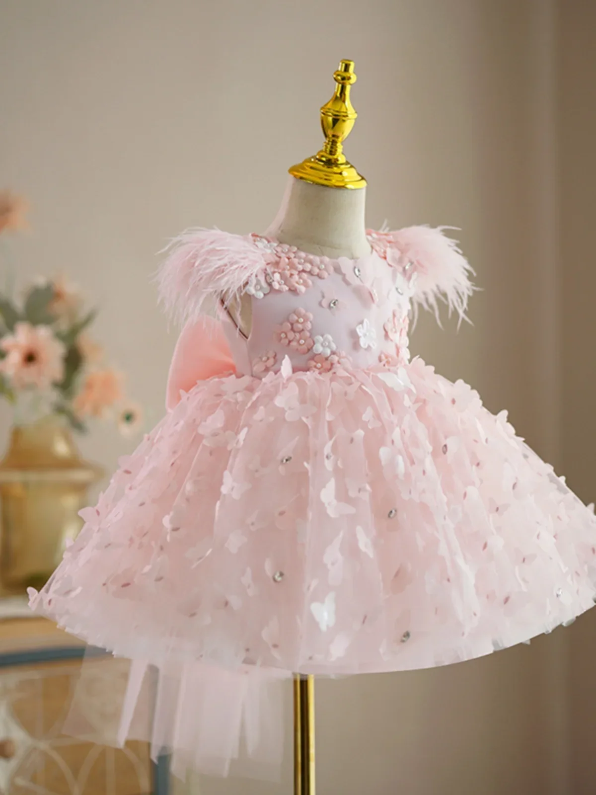 Vestidos de cumpleaños de lujo rosa para niñas, vestido de noche de princesa de bautismo para niños, ropa de fiesta de boda para niñas pequeñas