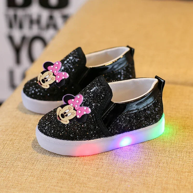 

Disney Mickey mouse casual shoes 2021autumn new bright lights boys girls luminous sequin shoes LED flash children's shoes