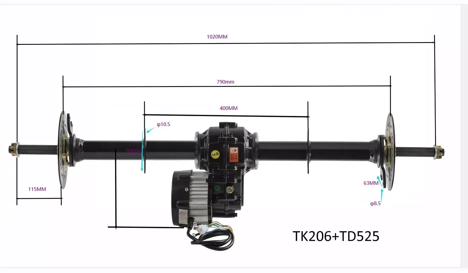 TDPRO 1020mm Rear Axle Kits 48V 1000W Electric Differential Motor for Tricycles  Golf Cart Trike Drift ATV Quad  Scooter