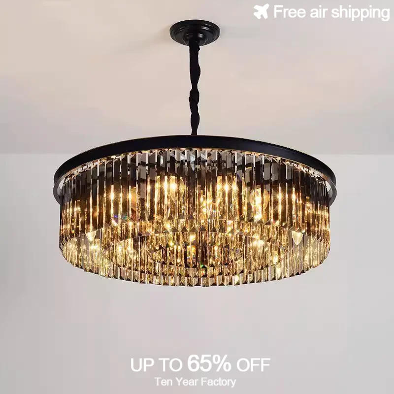 E14 Suspension Luminaire Gold Black Crystal Chandelier Light Modern Ceiling Hanging for Dining Room