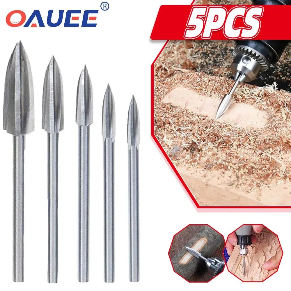 

5Pcs Wood Carving Drill Bit HSS Engraving Drill Bit Set Solid Carbide Root Milling Grinder Burr Precise Woodworking Carve Tools