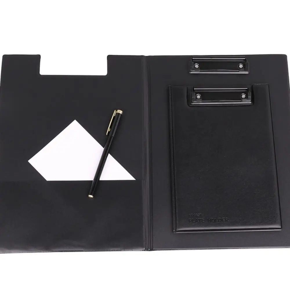 PU Leather File Folder Ultra-Smooth Foldable Black Clip Boards Vertical Plate Hardboard Contract Clamp Business Meeting