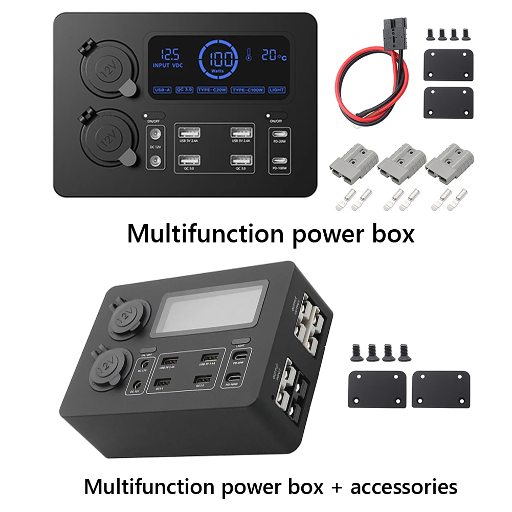

12 В 100 Вт ЖК-дисплей Блок питания USB-C и QC3.0 Порты Мини-распределительная коробка питания Розетка для автодомов, внедорожников, лодок, яхт, автомобилей