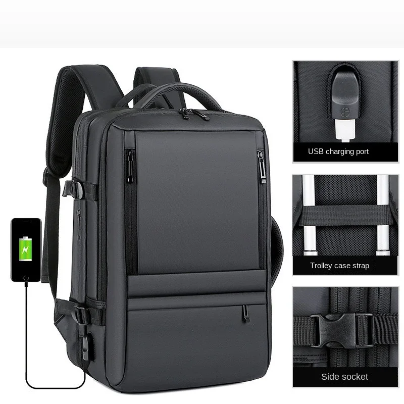 Mens Large Capacity Backpack Expandable Male 17inch Laptop Bags Waterproof Travel Scalable USB Charging Back Pack mochila hombre