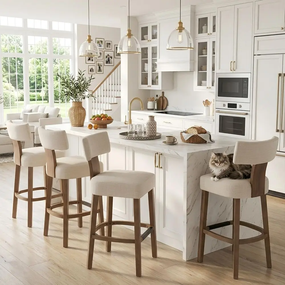 

30 Extra Tall Bar Stools Set of 4 Modern Counter Height Barstools with Backs Rustic Wood Bar Stools Linen holstered Counter C