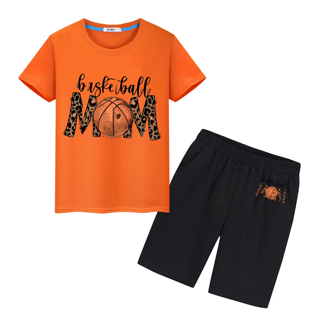 Basketball-Druck 100% Baumwolle T-Shirt Tops Shorts Kawaii T-Shirts Sommers port setzt süße T-Shirts Kinder Urlaub Geschenk Jungen Mädchen Kleidung