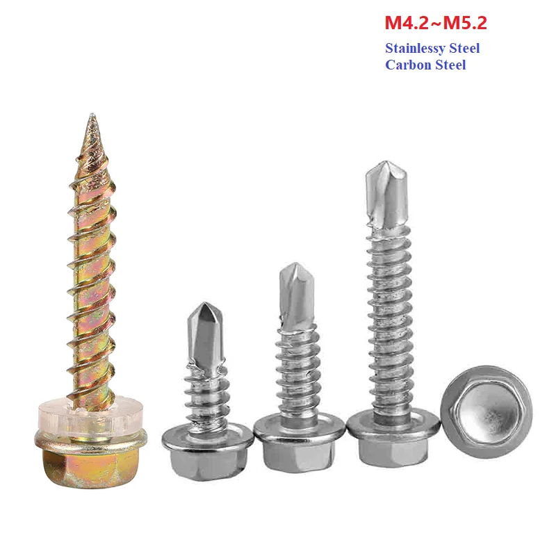 M4.2 M4.8 M5.2 410 Stainlessy Steel/Carbon Steel Outer Hexagon Self-Drilling Screw /Tapping Pointed End Screws