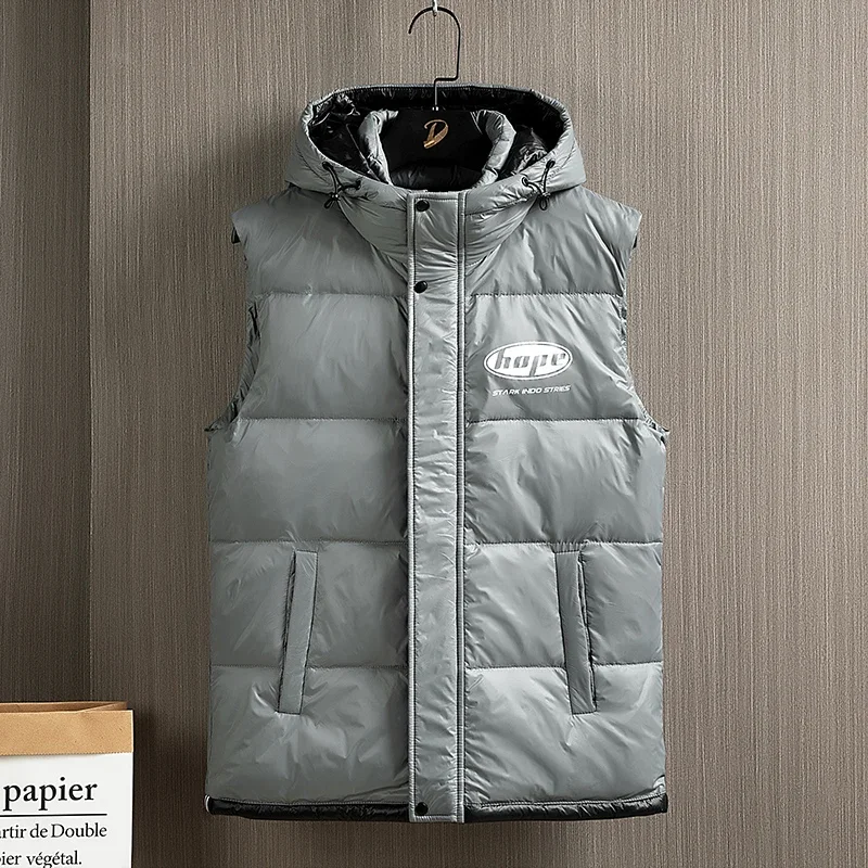 White Duck Down Men Jacket Thicken Coat Outdoor Causal Sleeveless Fashion Male Hoodies Vest Winter Padded Zipper Solid Waistcoat