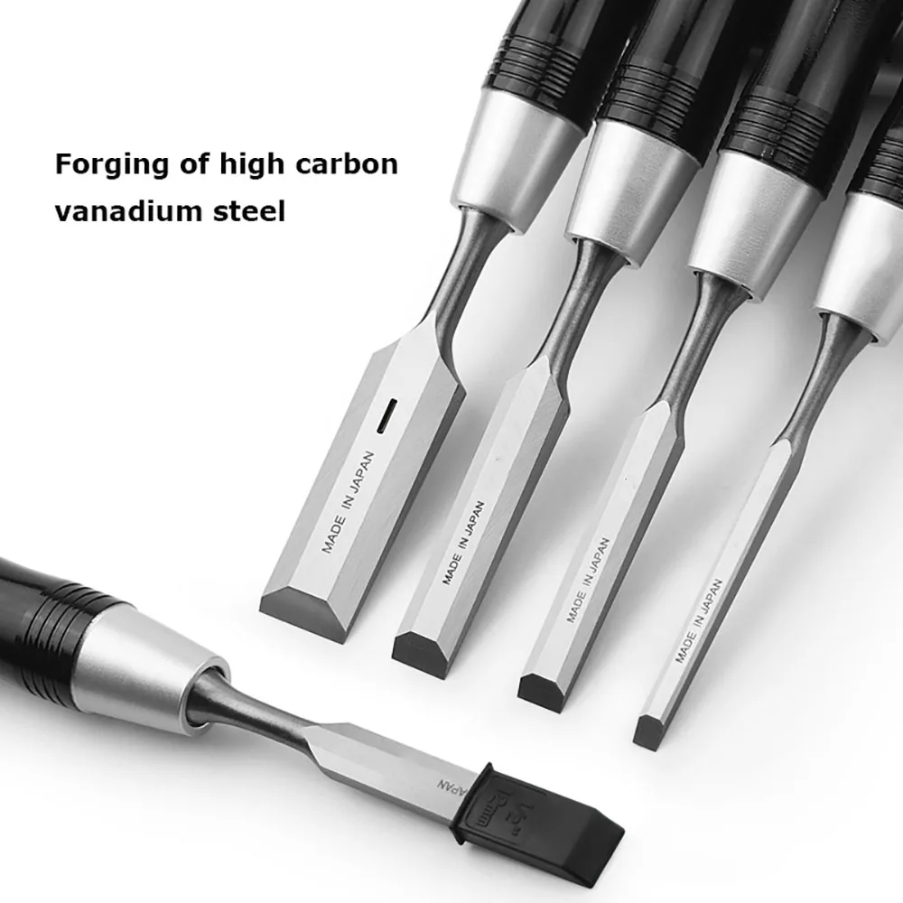 معالجة النجارة النقش شفرة نحت النجارة إزميل مسطح 8 قطعة مجموعة إزميل خشبية مع صندوق خشبي