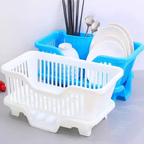 Dish Drying Kitchen Utensils Drainer Rack with Drain Board Countertop Dinnerware Plates Bowls Chopsticks Spoons Organizer