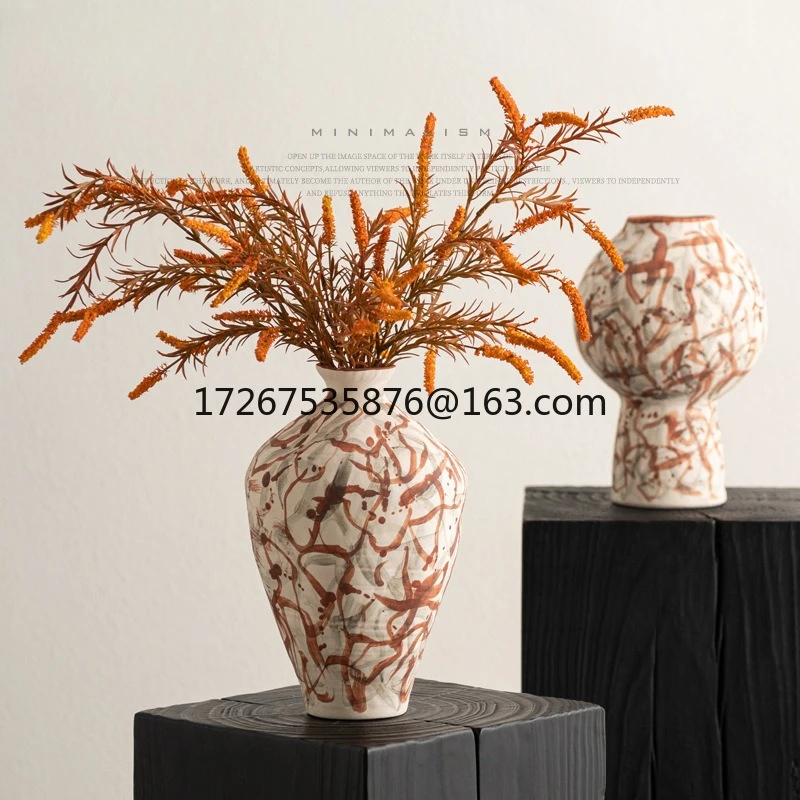 

Ceramic vase Coarse pottery vase flower arrangement retro handmade homestay wabi-sabi wind dried flower zen decoration