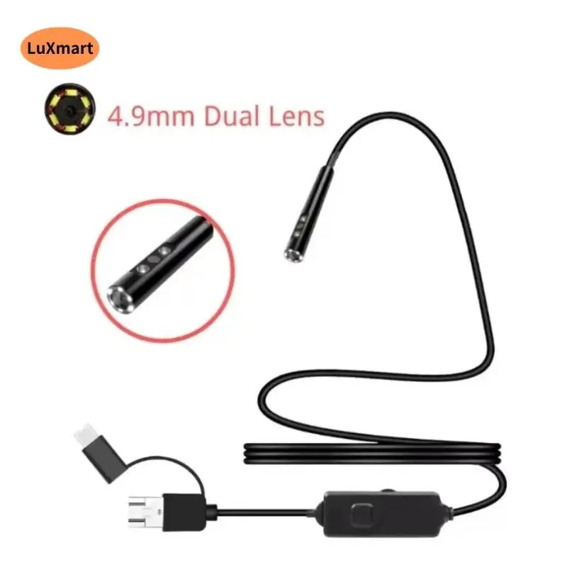 4.9mm Dual Lens Endoscope Camera Mini Waterproof Hard Cable Inspection Camera Borescope Endoscope for Android PC