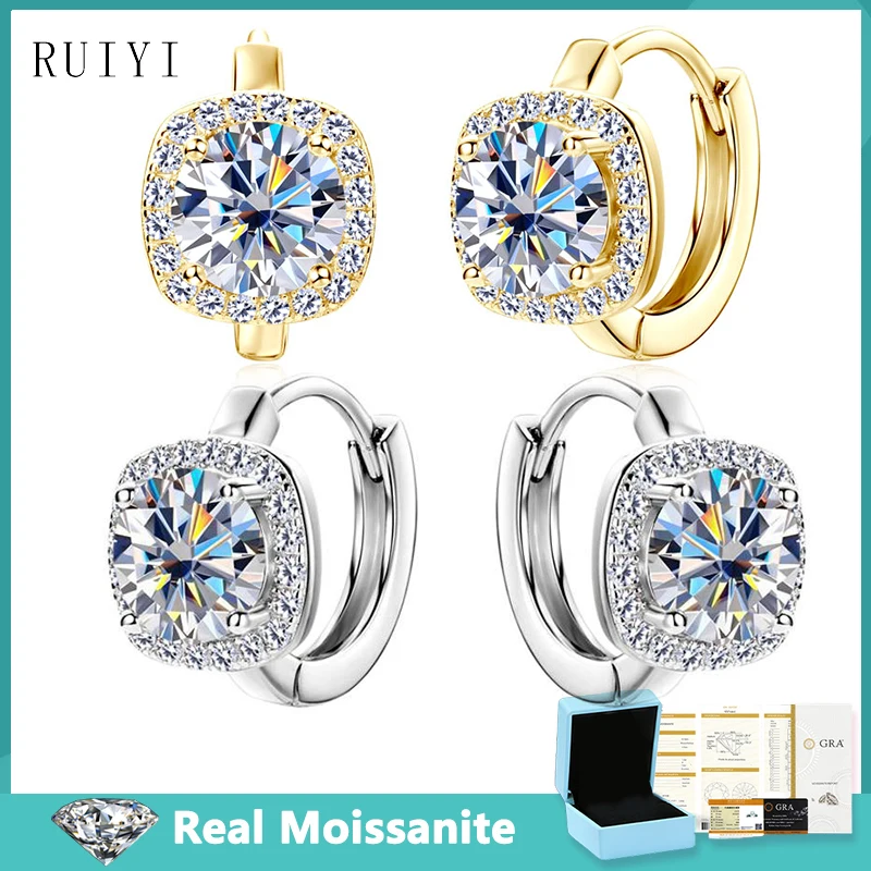 

Trendy 1.12cttw Full Moissanite Square Hoop Earrings for Women 925 Sterling Silver GRA Certificate Diamond Earring Fine Jewelry