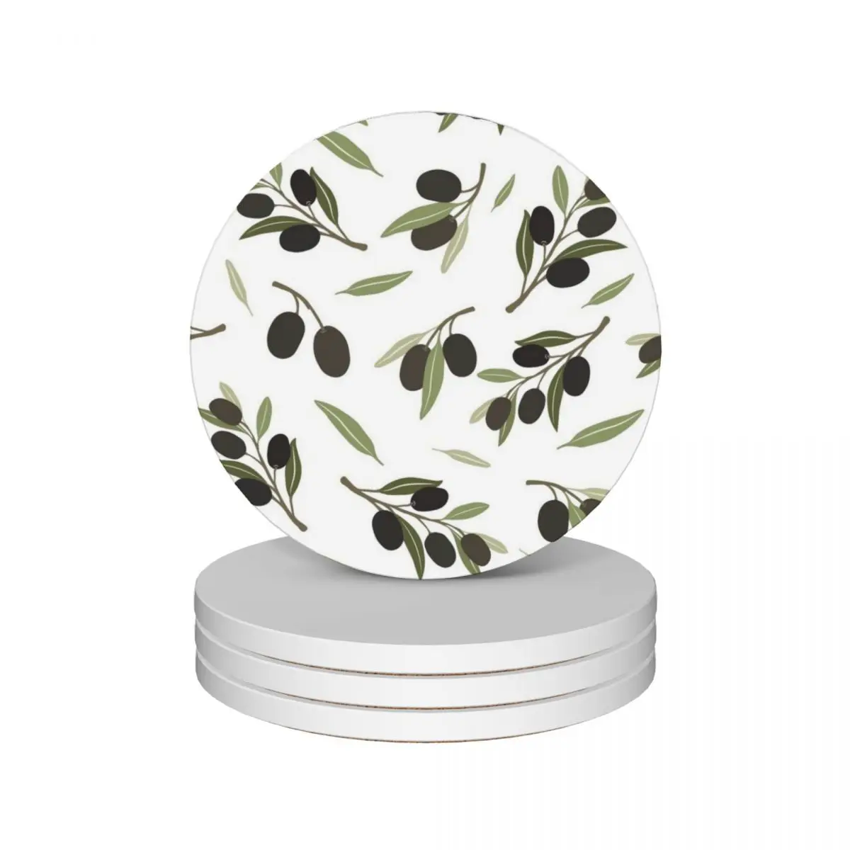 

Natural Olive Branch Pattern Ceramic Coasters (Set of 4) cup set Cup for tea tile table decoration and accessories Coasters