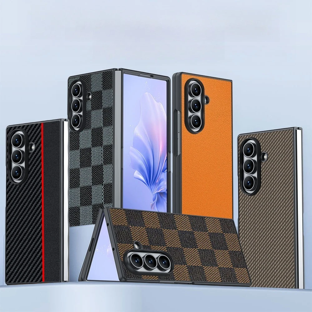 

Luxury Busine Sle Checkered Lamb Leather Ultra Thin Phone Case for Samsung Galaxy Z Fold 7 6 5 4 3 2 Skin Feel Protection Cover