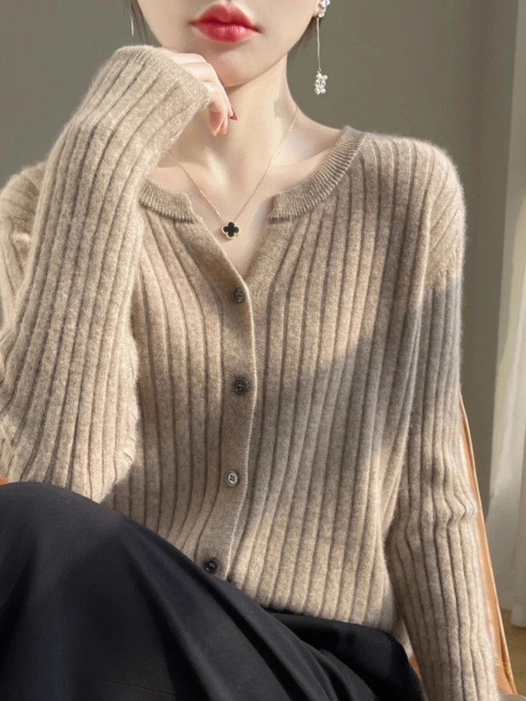 

Высококачественный простой однотонный кашемировый вязаный кардиган, новый женский свитер Joker на весну и осень