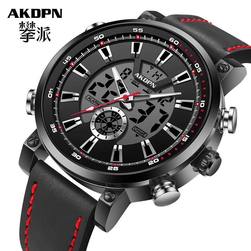 

Многофункциональные мужские часы, электроника, цифровые часы, кожаные часы с хронографом, спортивные часы с большим циферблатом, военные наручные часы для мужчин