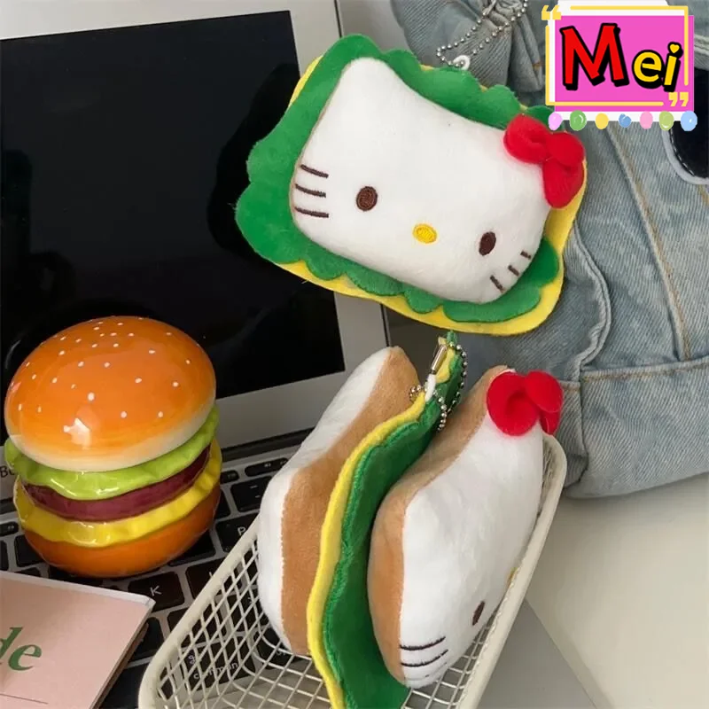 Nuevo 2 uds lindo llavero de peluche de gatito colgante de coche muñeco de peluche creativo en forma de hamburguesa colgante de mochila de alta calidad regalo de Navidad