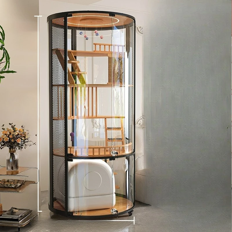 

Villa 360 Round Luxury Large Glass Nest Household Indoor Cat Cage Four Seasons Cat Cabinet
