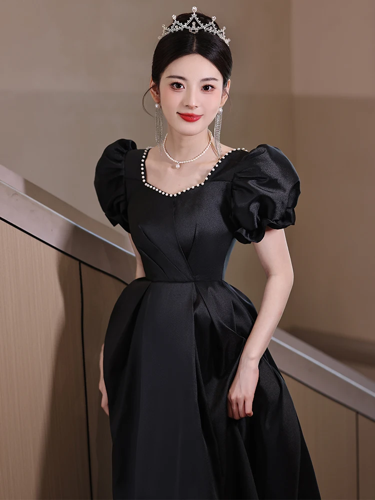 

Вечернее платье Ele Bla для женщин с завышенной талией, украшенное жемчугом, в корейском стиле, подходит для свадеб и новогодних вечеринок