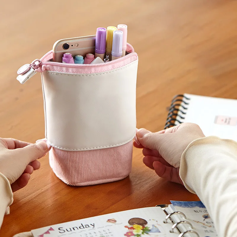 Neues kreatives einziehbares Federmäppchen für Schüler, große Kapazität, Reißverschluss, Canvas-Federmäppchen, Büro-Schreibwaren-Aufbewahrung, Stifthalter