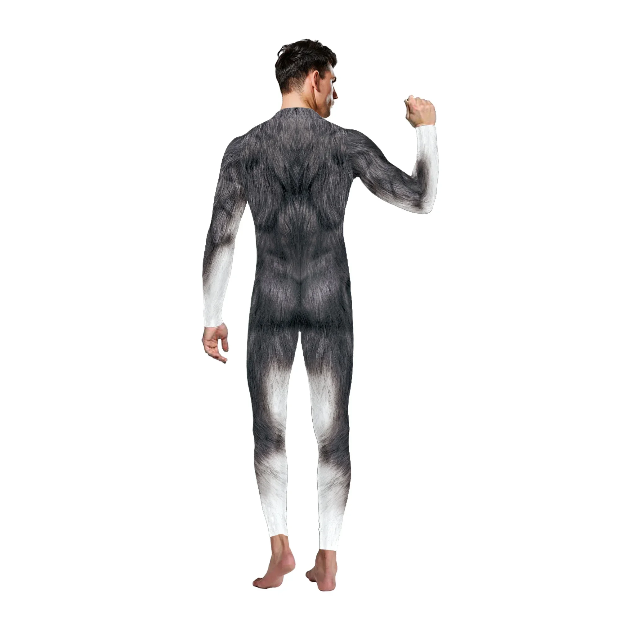 Funny Animal Husky Fox Wolf Printed Cosplay Costume 3D Zentai Suits Halloween Party Jumpsuit for Adult Male Bodysuits Outfits
