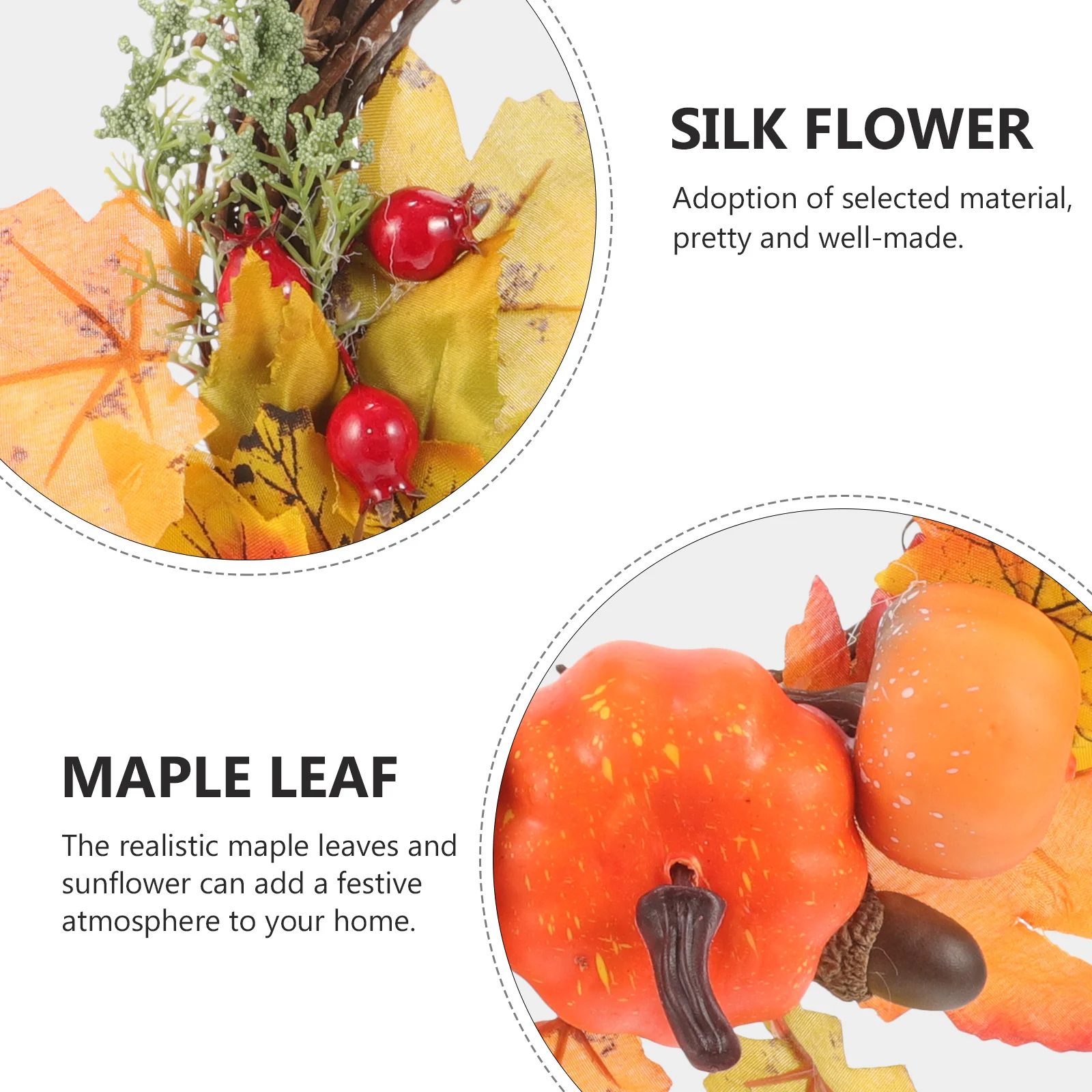 

1Pcs Thanksgiving Wreath Harvest Festival Maple Leaf Garland Autumn Wall Hanging Door Decor Autumn Party Decoration