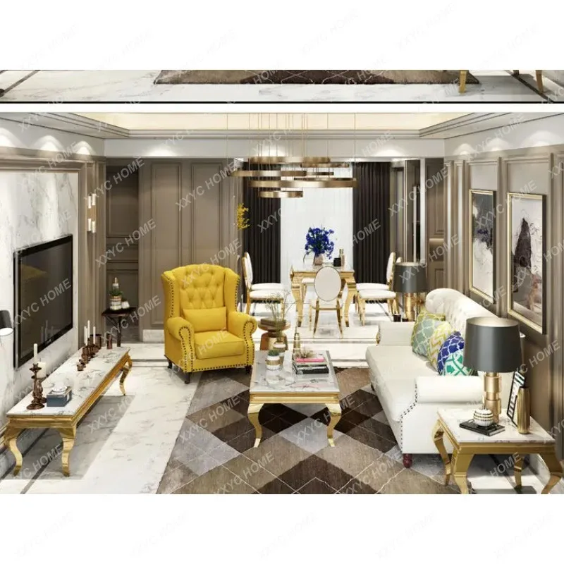 XX TV cabinet marble stainless steel small apartment household living room coffee table combination, light luxury