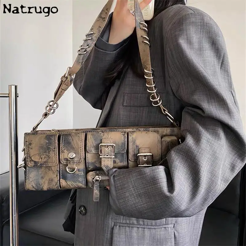 Y2k Vintage Gothic Shoulder Underarm Bag Ladies Sling Bags Leather Rock Girls Zip Purses Cool Bagutte Women Handbags And Purses