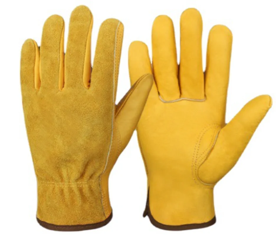 Cowhide Work Gloves, Horticultural Welders' Protective and Wear-resistant Labor Protection Gloves